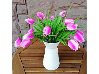 Композиция из искусственных Тюльпанов розово-фиолетовых 0118-4 в бежевом кувшине